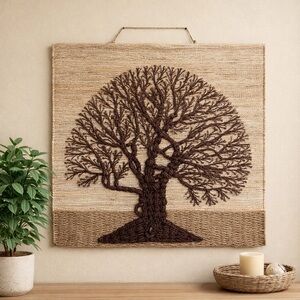 Ten Thousand Beige and Brown handwoven Tree wall hanging Tapestry